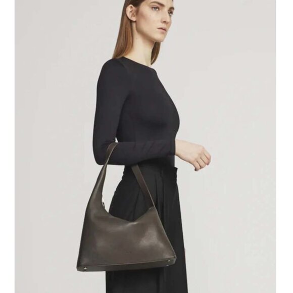Aesther Ekme Soft Lune Shoulder Bag in Dark Truffle Grain Leather - Picture 1 of 10
